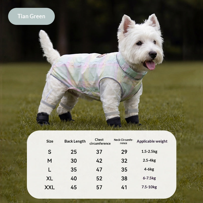 Dog dustproof pants, plaid leash, spring/summer, full-coverage, footed, outdoor, dirt-proof, waterproof pet clothing