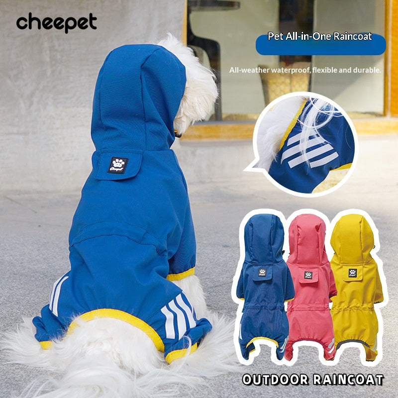 Factory direct customization of outdoor waterproof four-legged dog raincoats, OEM and private label hooded dog clothes