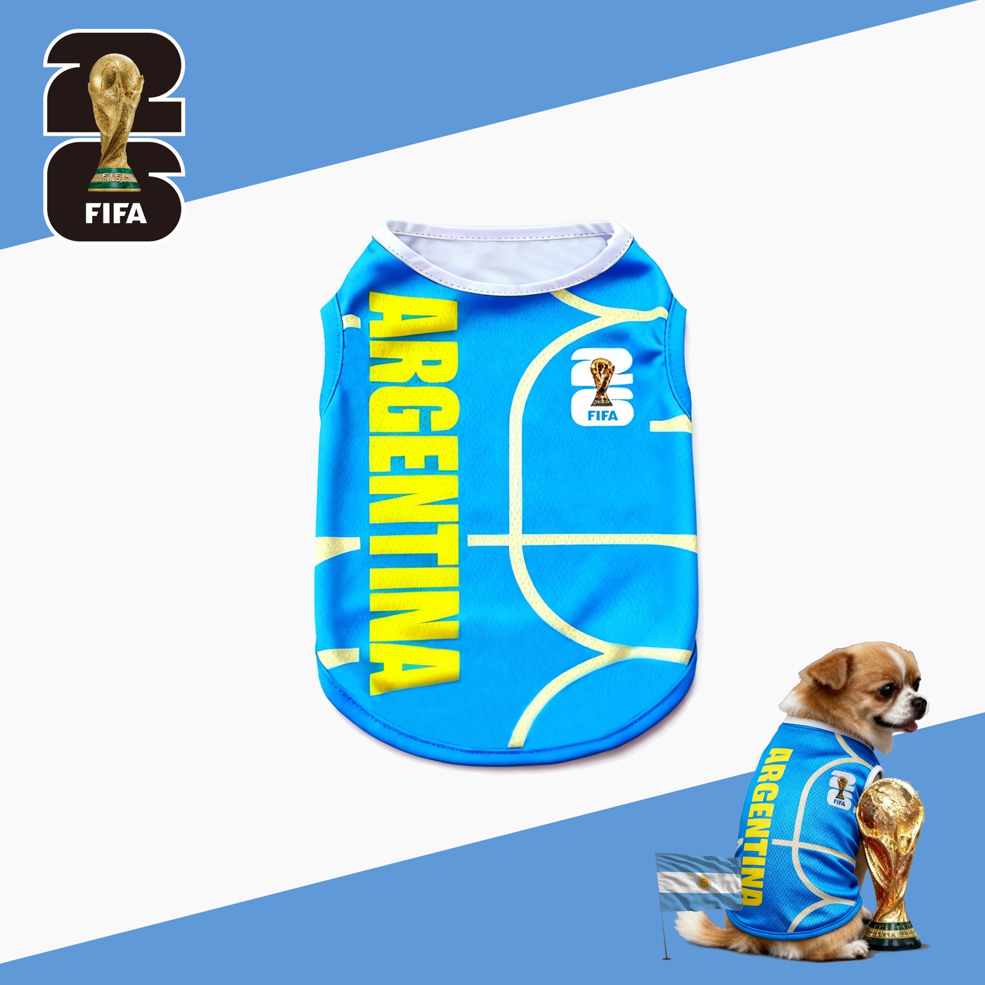 FIFA officially licensed pet supplies, comfortable dog clothes and T-shirts in various sizes from different countries to support the World Cup
