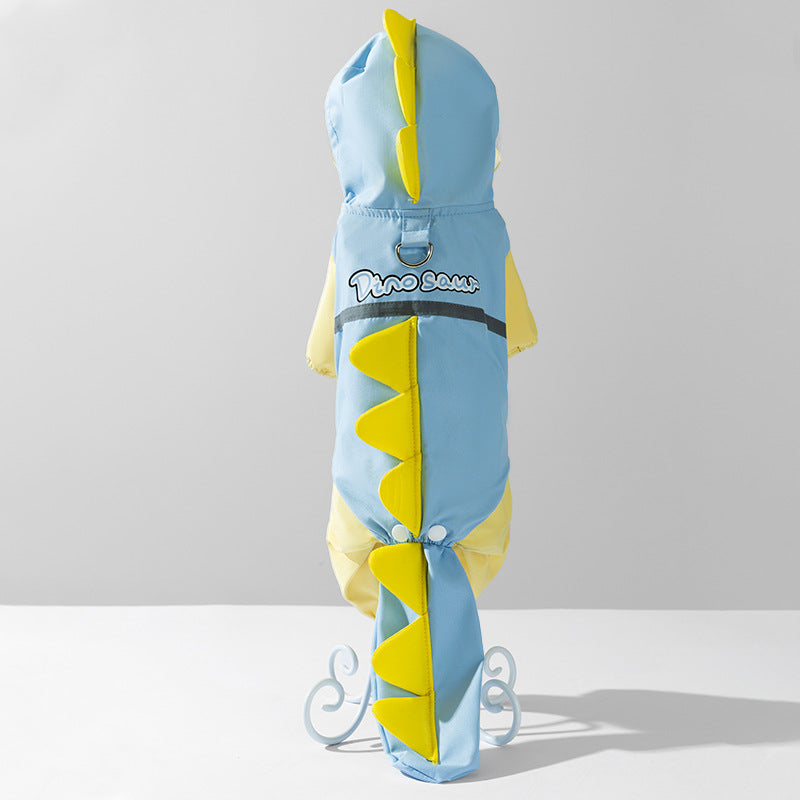 Rainy day four-legged waterproof 3D dinosaur tail dog Teddy dog raincoat medium and large dog Golden Retriever pet raincoat