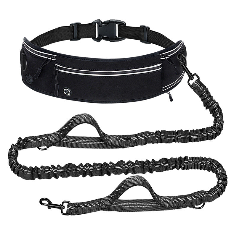 Cross-border explosion-proof running dog leash, nylon reflective multi-functional stretchable sports waist bag, pet leash