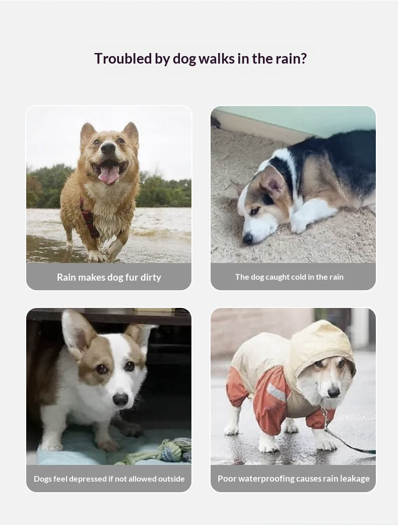 Rainy day four-legged waterproof 3D dinosaur tail dog Teddy dog raincoat medium and large dog Golden Retriever pet raincoat