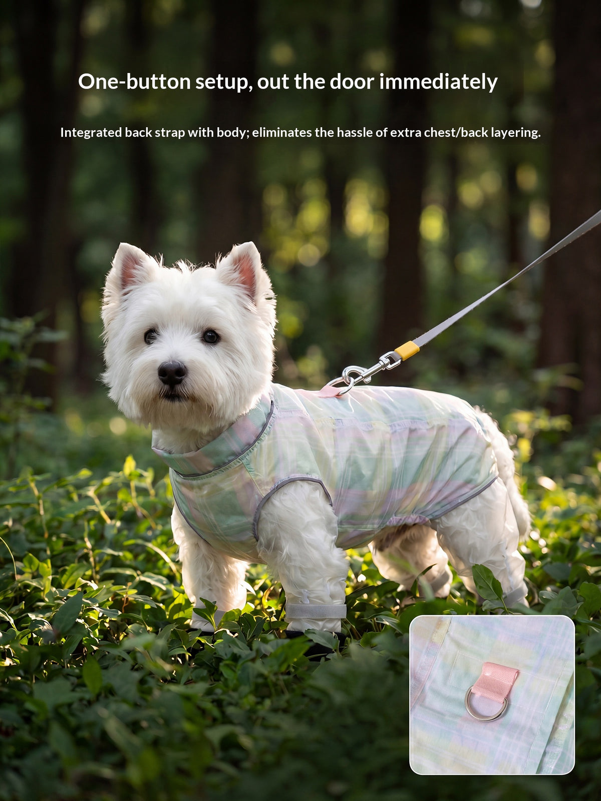 Dog dustproof pants, plaid leash, spring/summer, full-coverage, footed, outdoor, dirt-proof, waterproof pet clothing