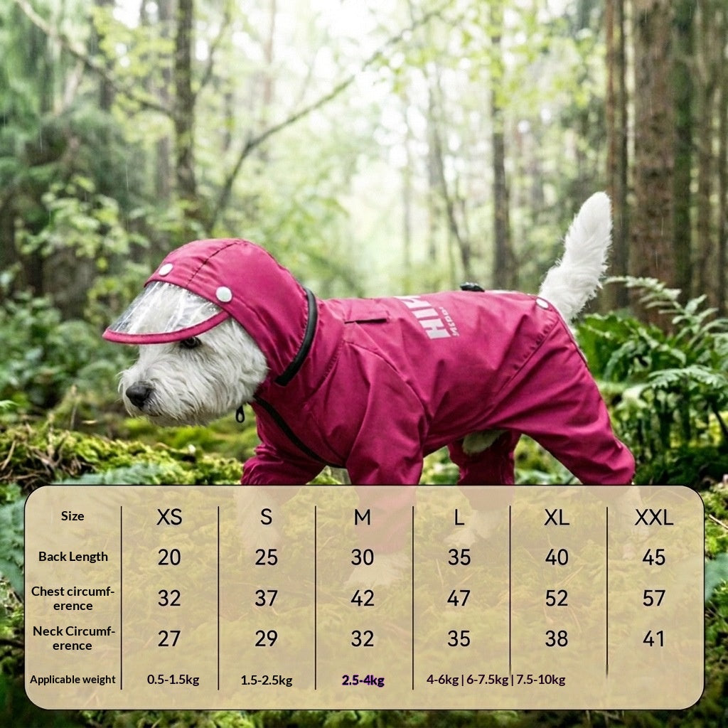 Rainy day four-legged waterproof 3D dinosaur tail dog Teddy dog raincoat medium and large dog Golden Retriever pet raincoat