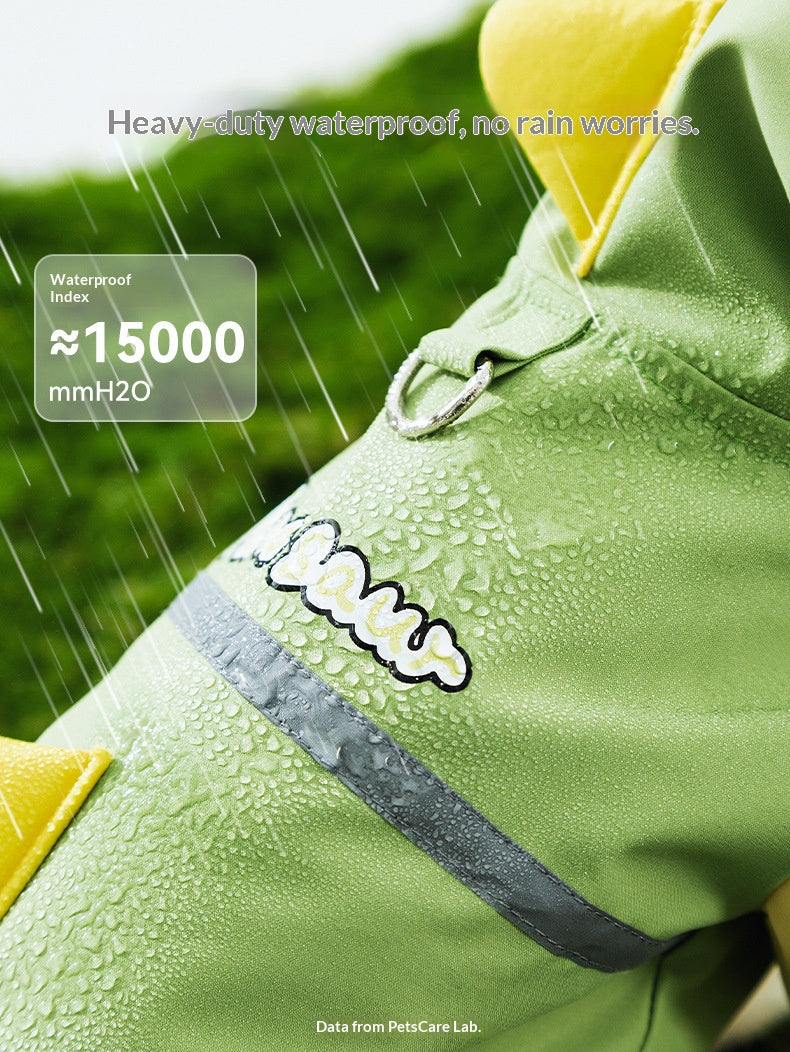 Rainy day four-legged waterproof 3D dinosaur tail dog Teddy dog raincoat medium and large dog Golden Retriever pet raincoat
