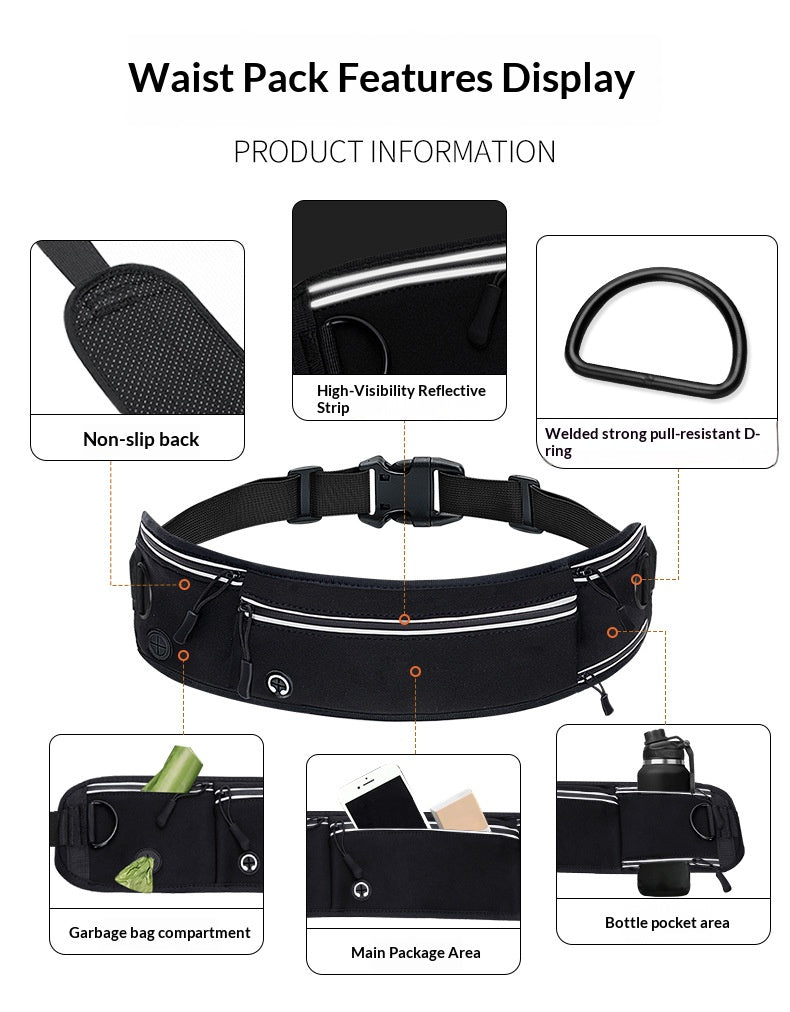 Cross-border explosion-proof running dog leash, nylon reflective multi-functional stretchable sports waist bag, pet leash