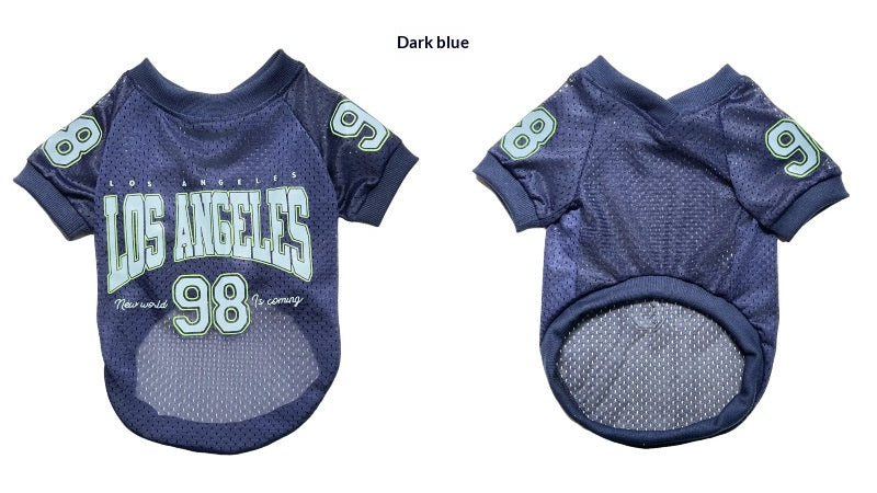 2025 New American Style Pet Clothing: Breathable Mesh Thin Dog T-Shirt for Teddy, Corgi, and Schnauzer - Cooling Style