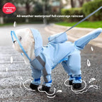 Rainy day four-legged waterproof 3D dinosaur tail dog Teddy dog raincoat medium and large dog Golden Retriever pet raincoat