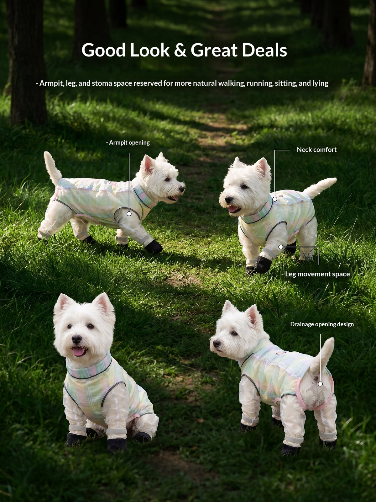 Dog dustproof pants, plaid leash, spring/summer, full-coverage, footed, outdoor, dirt-proof, waterproof pet clothing