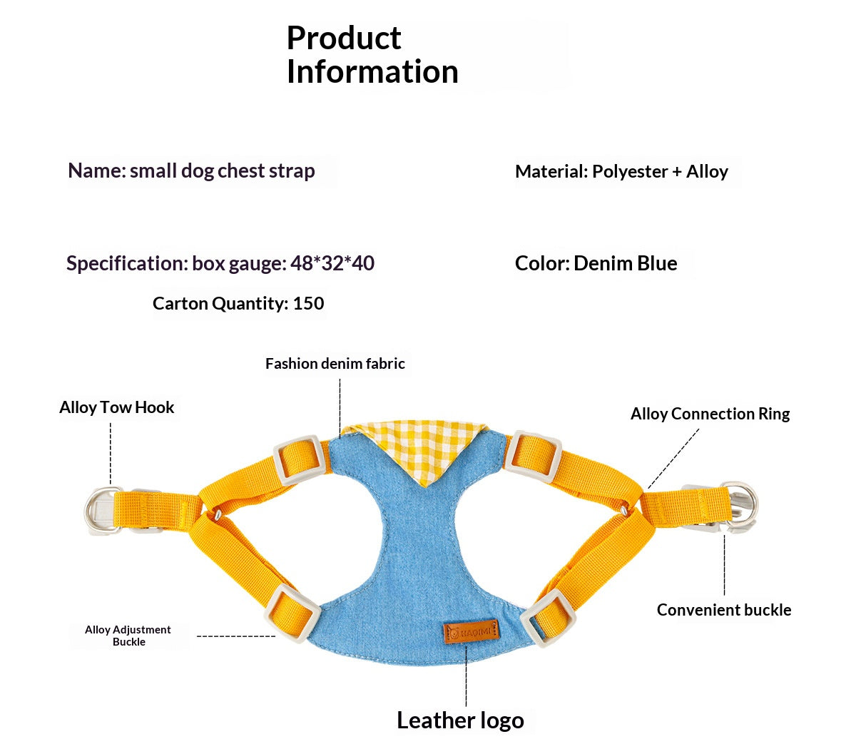 Dog leash, harness, vest style, for small dogs like Bichon Frise and Pomeranian, pet harness, dog leash, pet supplies