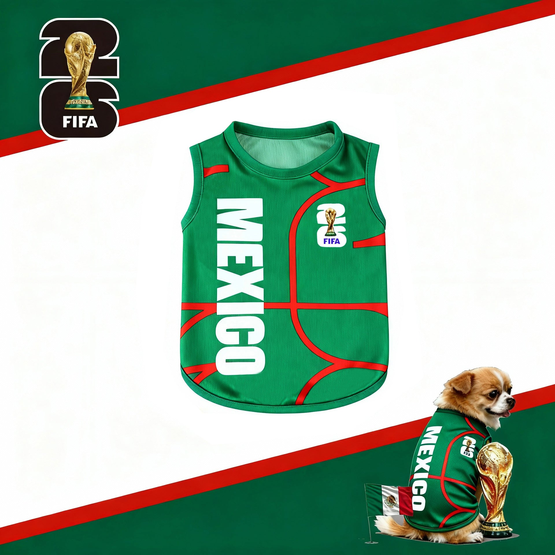 FIFA officially licensed pet supplies, comfortable dog clothes and T-shirts in various sizes from different countries to support the World Cup