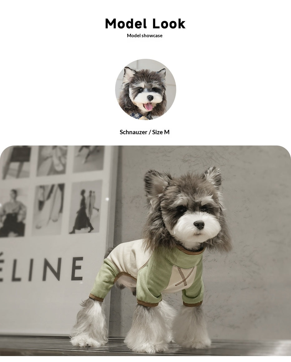 Dog clothes for autumn and winter, four-legged base layer, Schnauzer, high collar, color-blocked, warm, fleece-feel basic puppy clothes wholesale