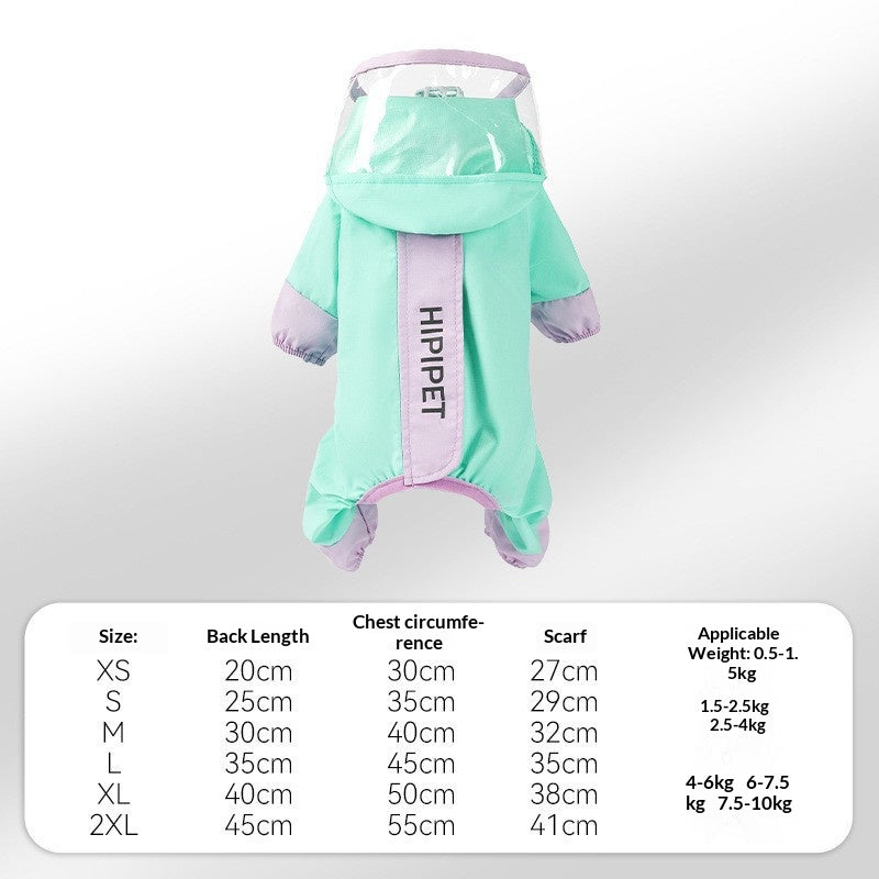 Rainy day four-legged waterproof 3D dinosaur tail dog Teddy dog raincoat medium and large dog Golden Retriever pet raincoat