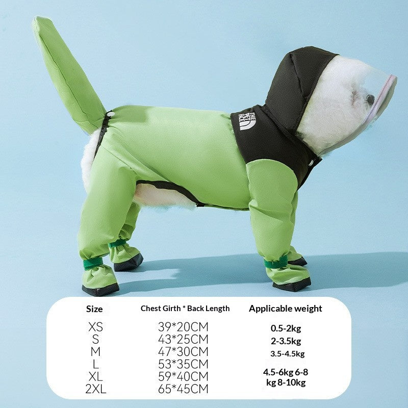 Rainy day four-legged waterproof 3D dinosaur tail dog Teddy dog raincoat medium and large dog Golden Retriever pet raincoat