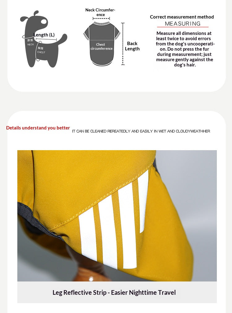Factory direct customization of outdoor waterproof four-legged dog raincoats, OEM and private label hooded dog clothes