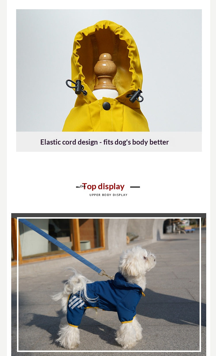 Factory direct customization of outdoor waterproof four-legged dog raincoats, OEM and private label hooded dog clothes
