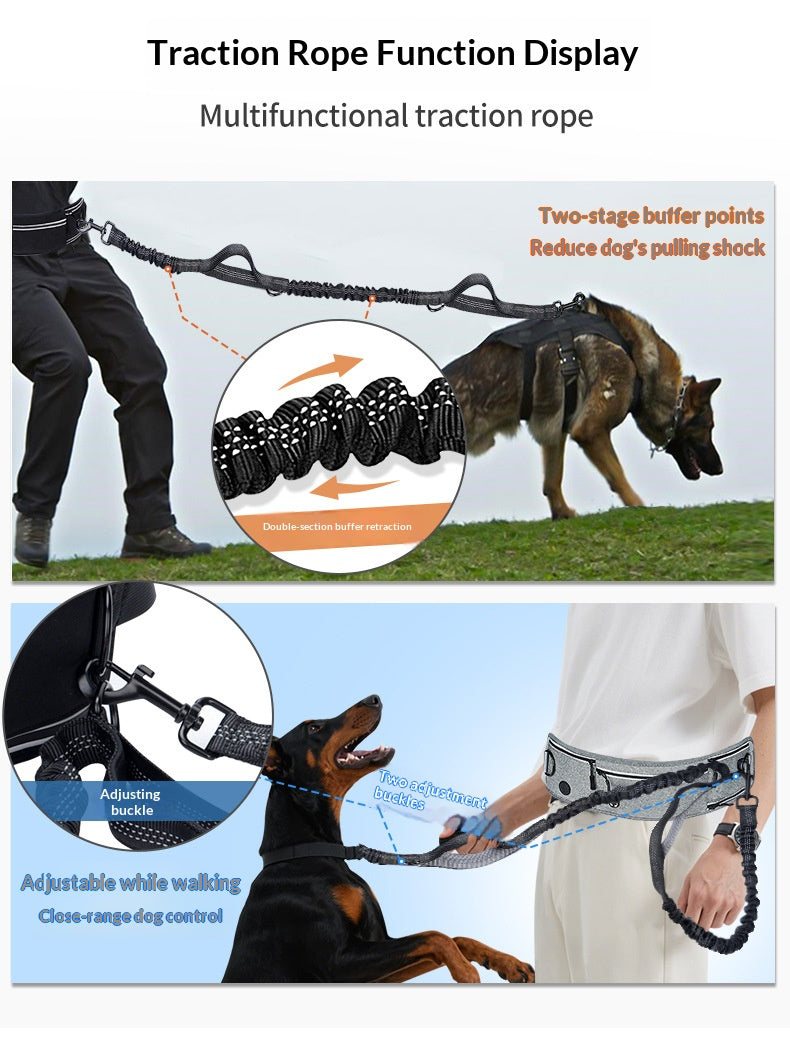 Cross-border explosion-proof running dog leash, nylon reflective multi-functional stretchable sports waist bag, pet leash
