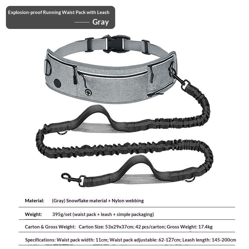 Cross-border explosion-proof running dog leash, nylon reflective multi-functional stretchable sports waist bag, pet leash