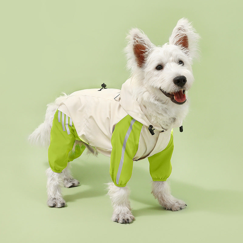 Full-coverage waterproof raincoat for dogs, including Teddy, Pomeranian, and small/medium-sized breeds like Bichon Frise.