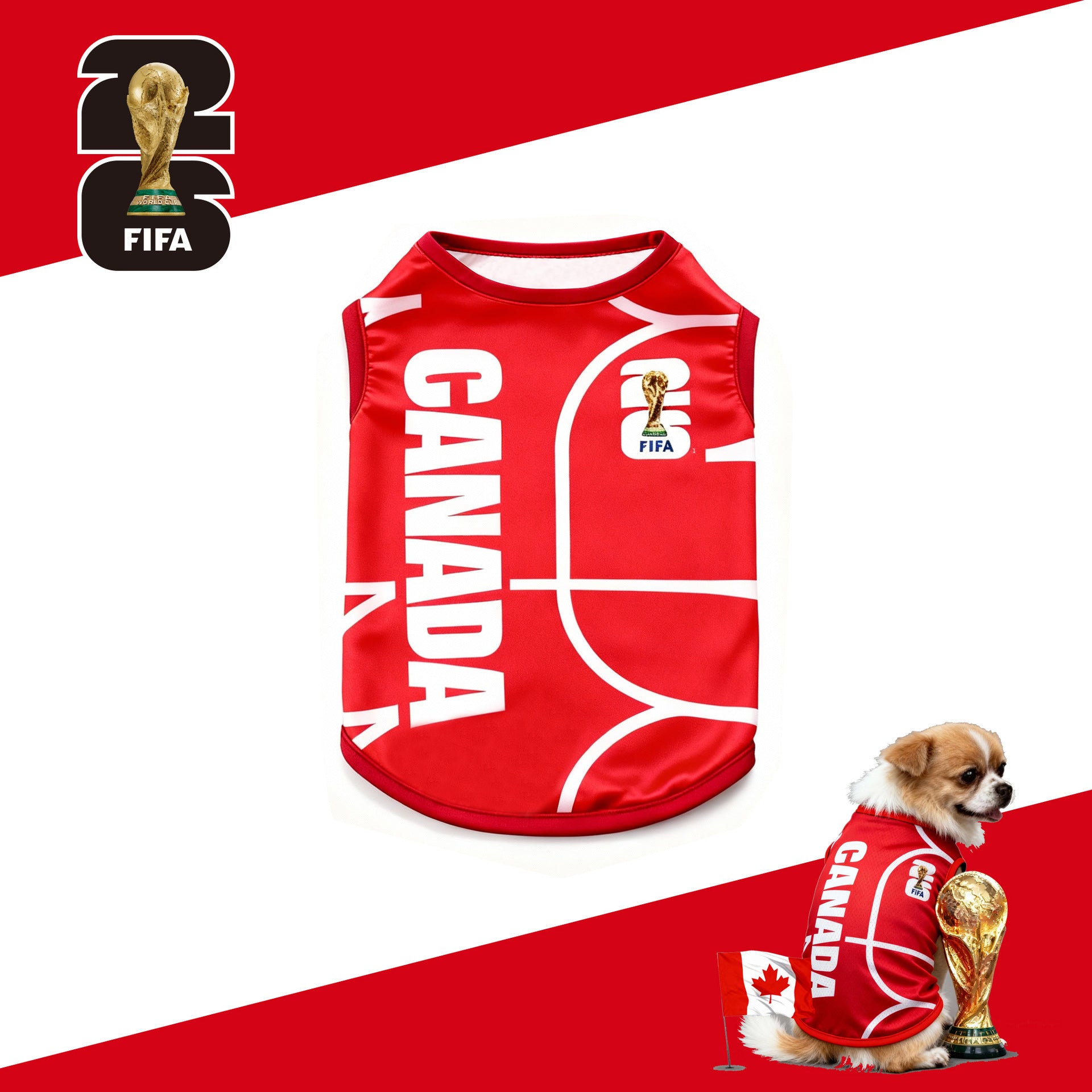FIFA officially licensed pet supplies, comfortable dog clothes and T-shirts in various sizes from different countries to support the World Cup