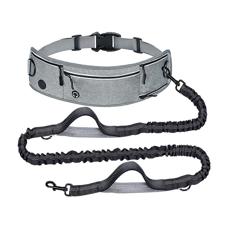 Cross-border explosion-proof running dog leash, nylon reflective multi-functional stretchable sports waist bag, pet leash