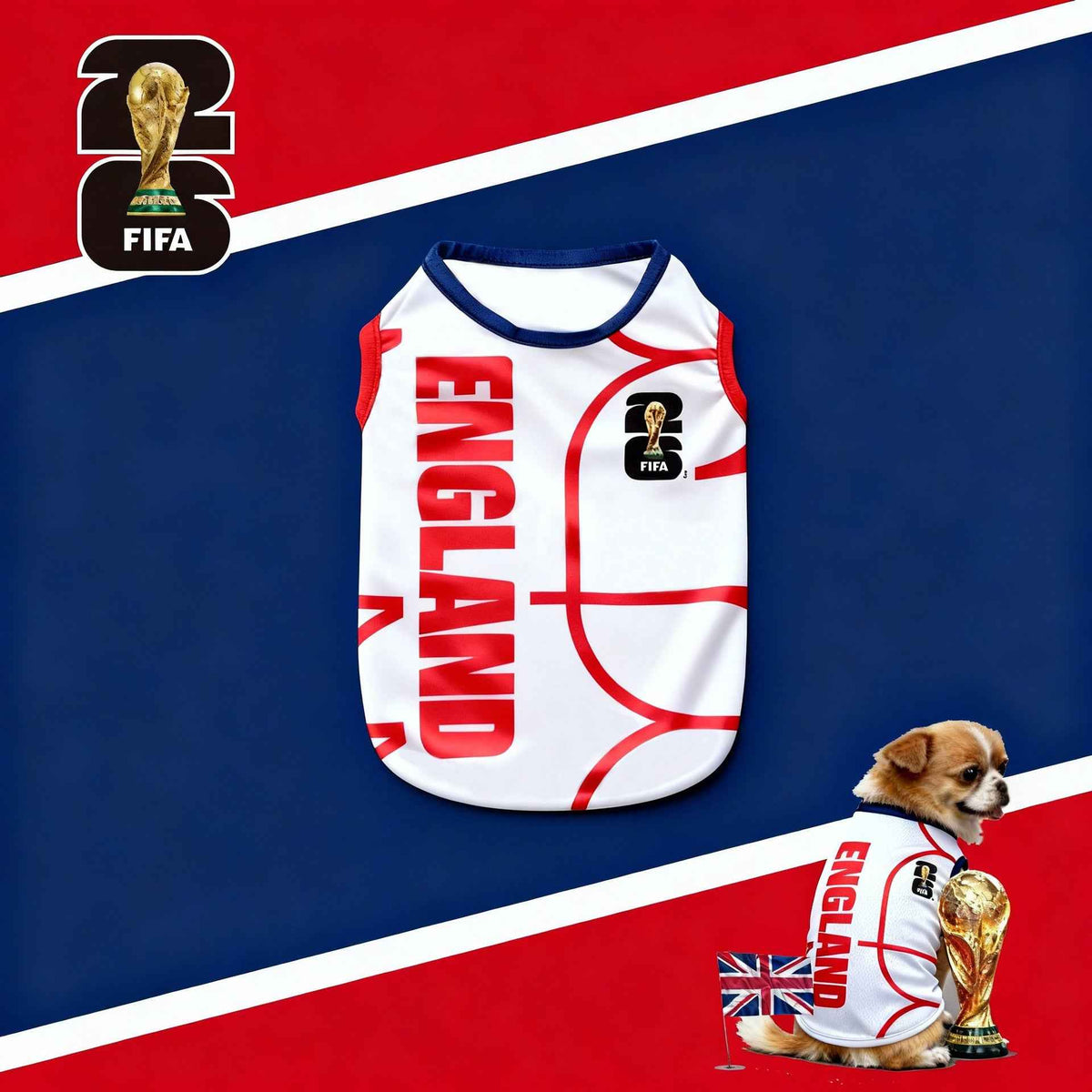 Blue and red World Cup dog jersey shirt, football style dog clothes for small dogs - Everlasting Paws