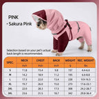 Red dog raincoat size chart, sizing guide for choosing waterproof pet clothing - Everlasting Paws