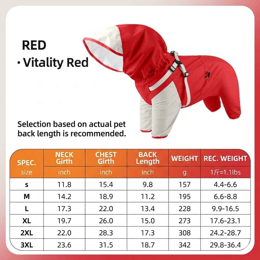 Red waterproof dog raincoat, full coverage outdoor dog clothing for rainy days - Everlasting Paws