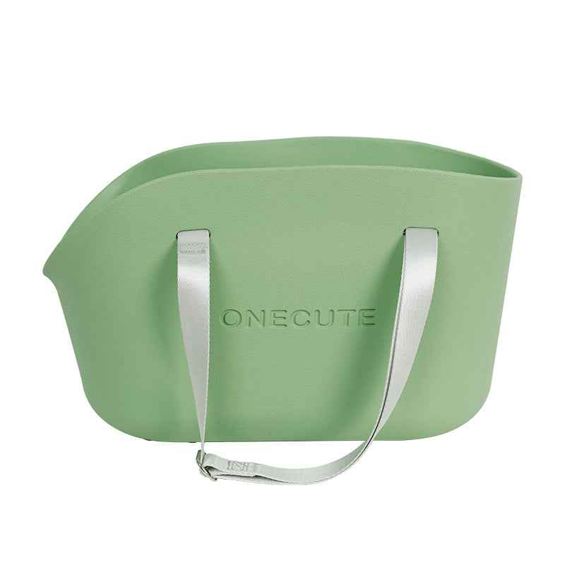 Soft green pet bag display, lightweight and stylish carrier bag for pets - Everlasting Paws